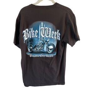 Graphic tee shirt Bike week Panama City Beach brown and blue size large GUC